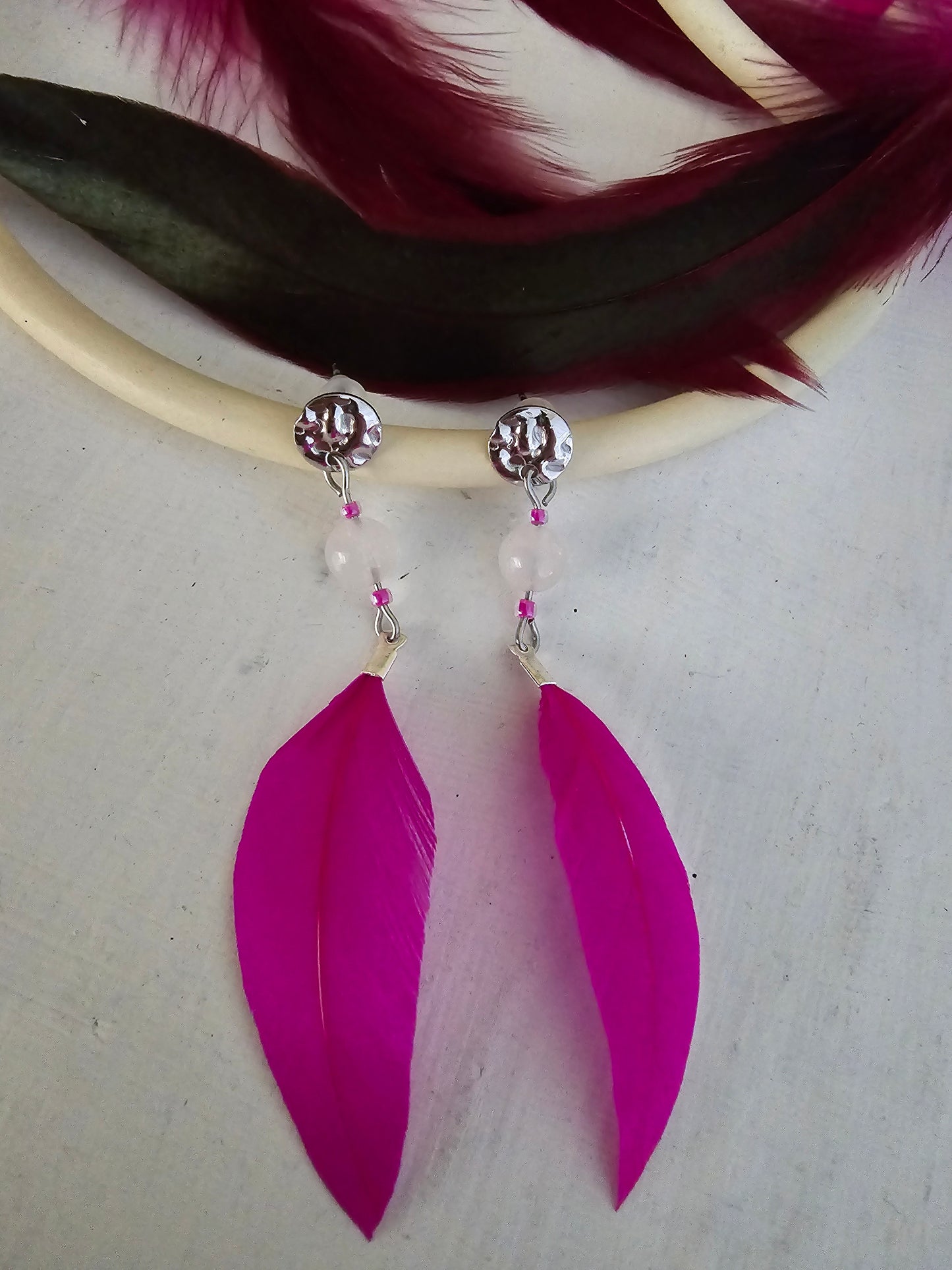 Boucles d'oreilles "Helen Pink" Cristal de Roche & Acier inoxydable
