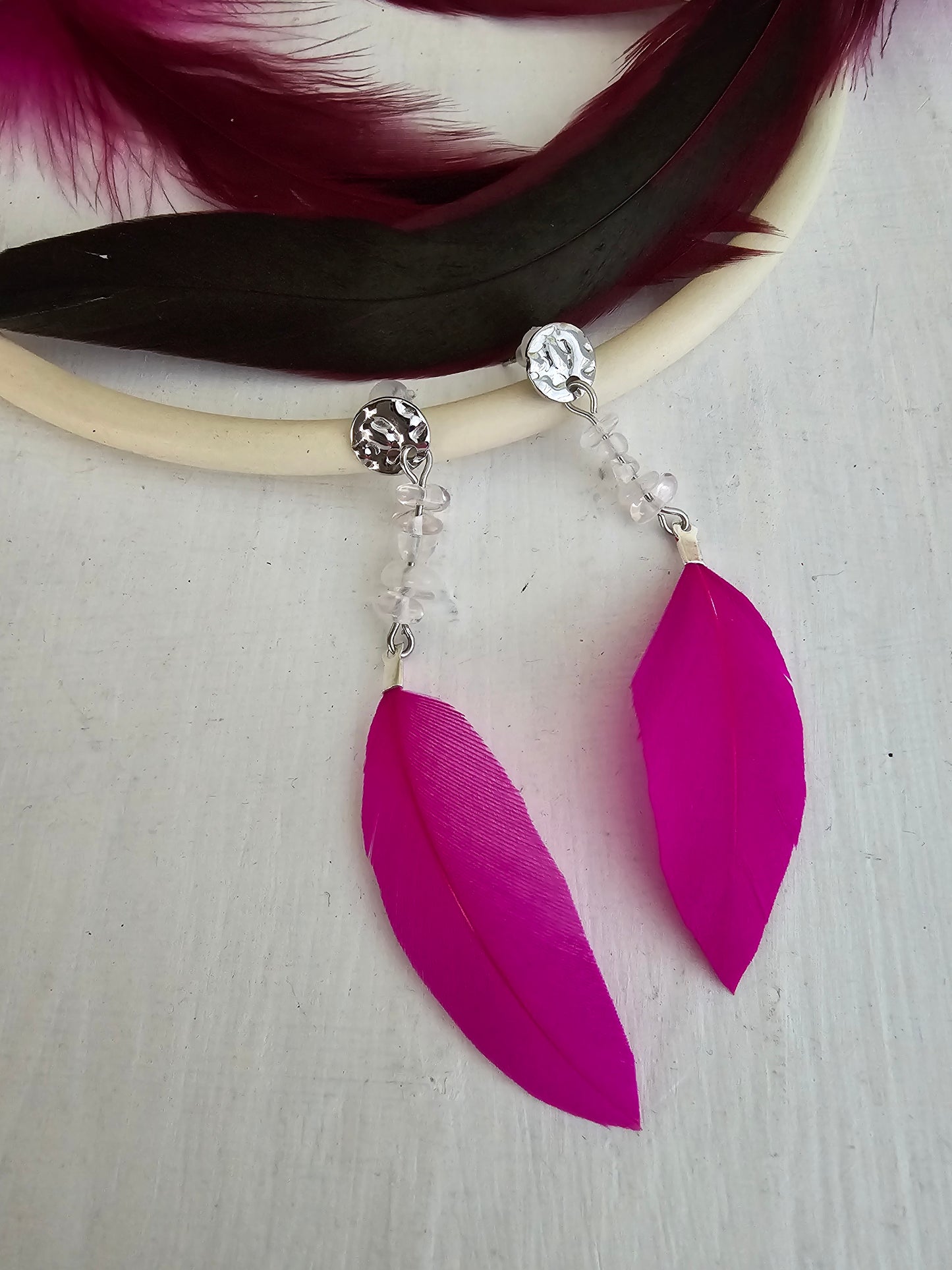 Boucles d'oreilles "Baroque Pink Helen" Cristal de Roche & acier inoxydable argenté