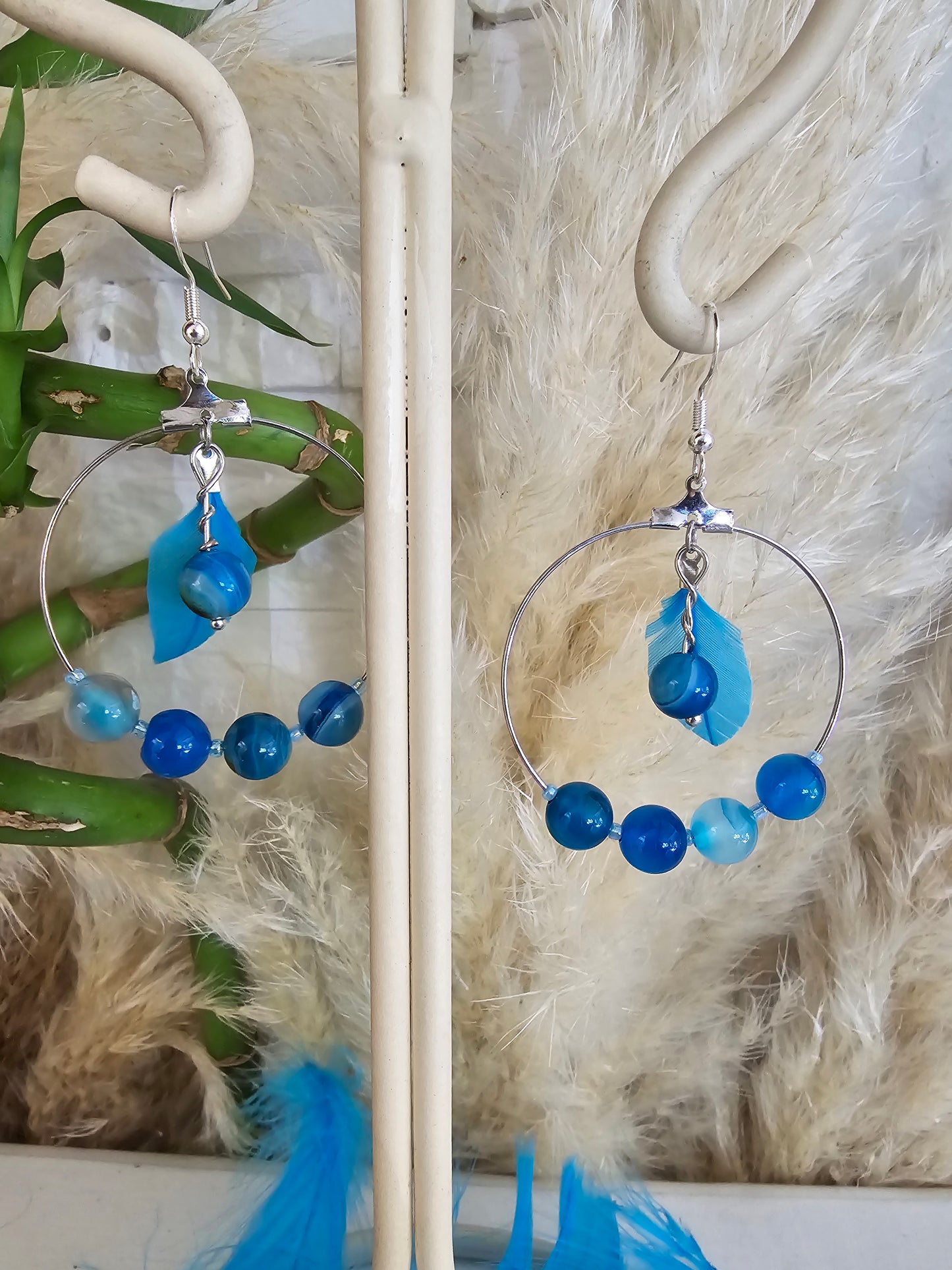 Boucles d'oreilles "Paruline Helen" Agathe Bleue & acier inoxydable argenté