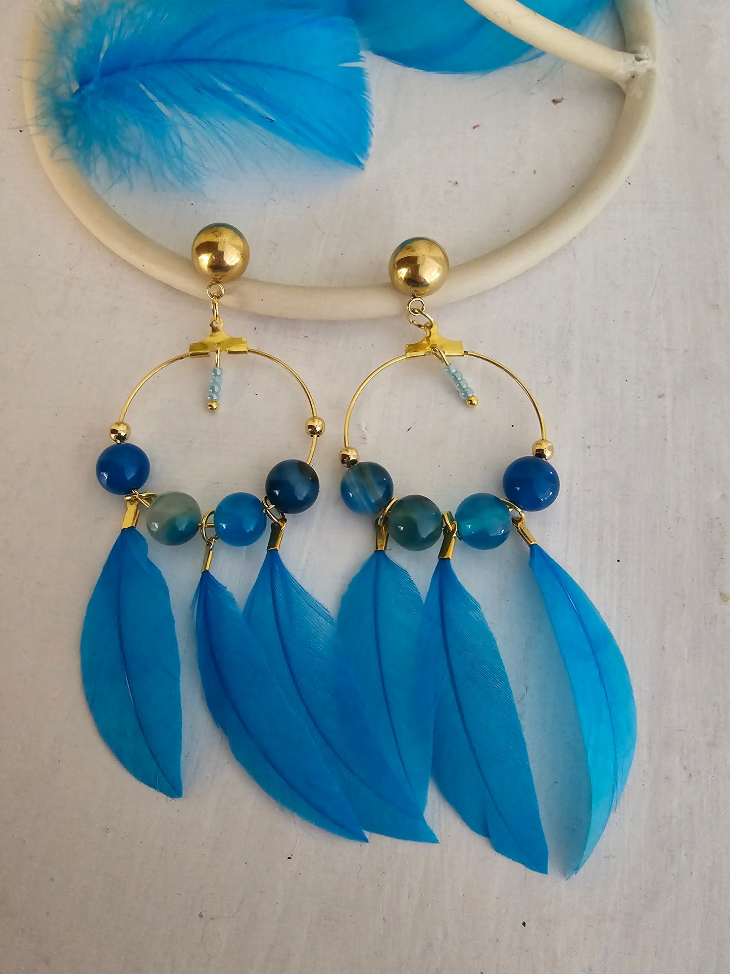 Boucles d'oreilles " Passerin Helen" Agate Bleue & acier inoxydable doré