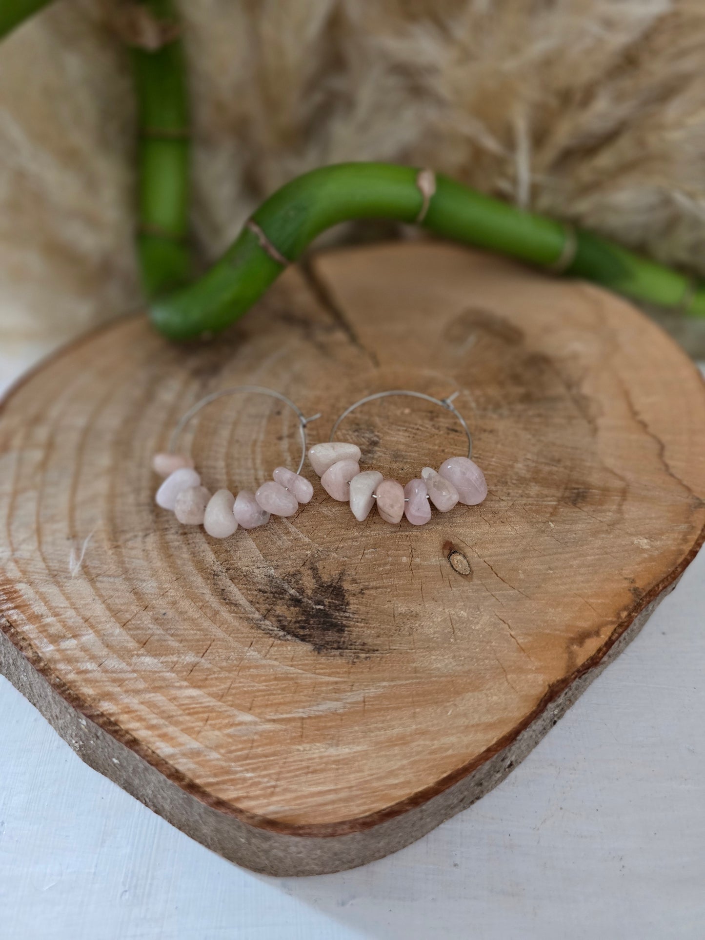 Boucles d'oreilles Créoles "Freya" Morganite & acier inoxydable argenté