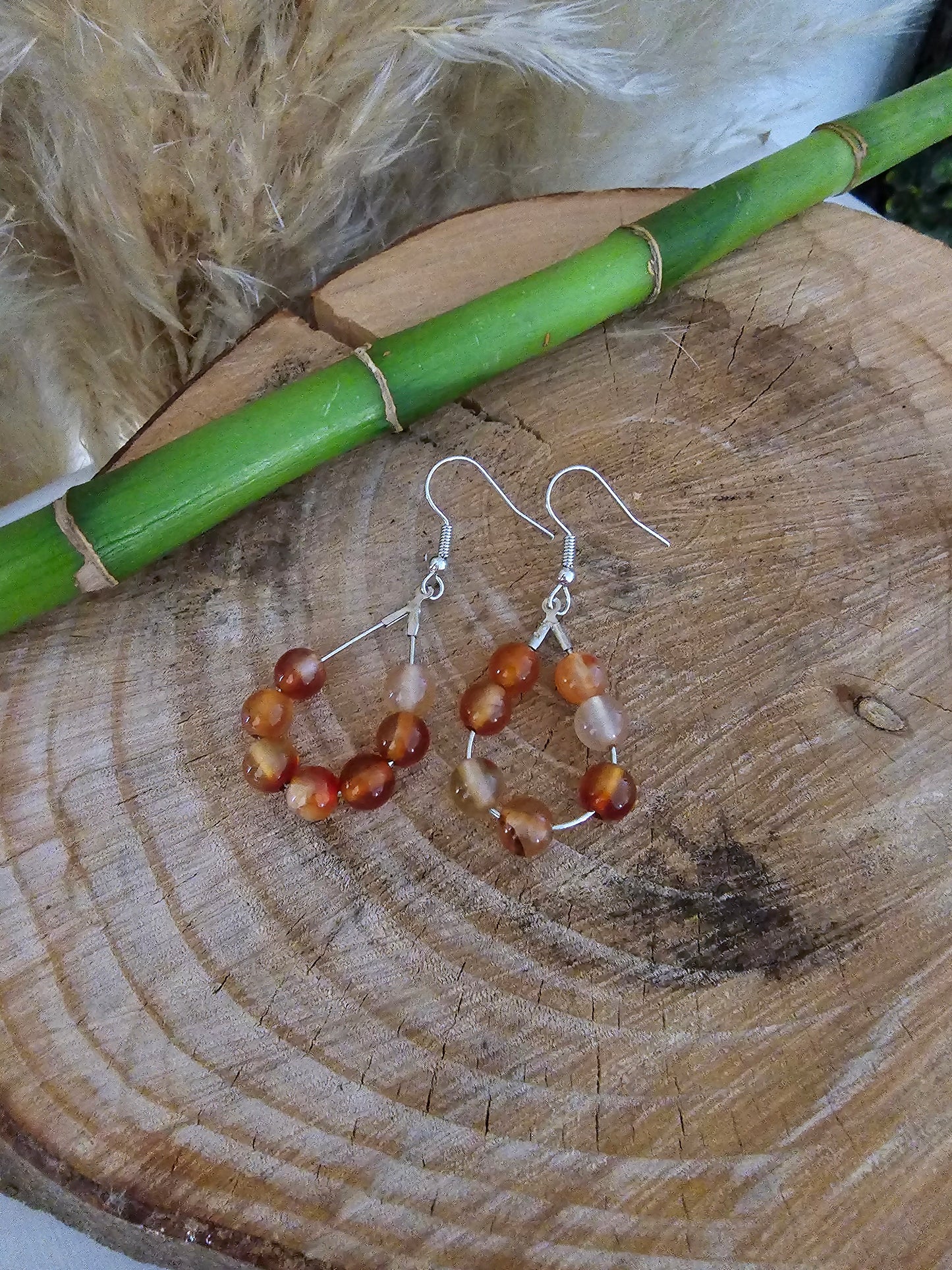 Boucles d'oreilles "Lucine" Cornaline & acier inoxydable argenté