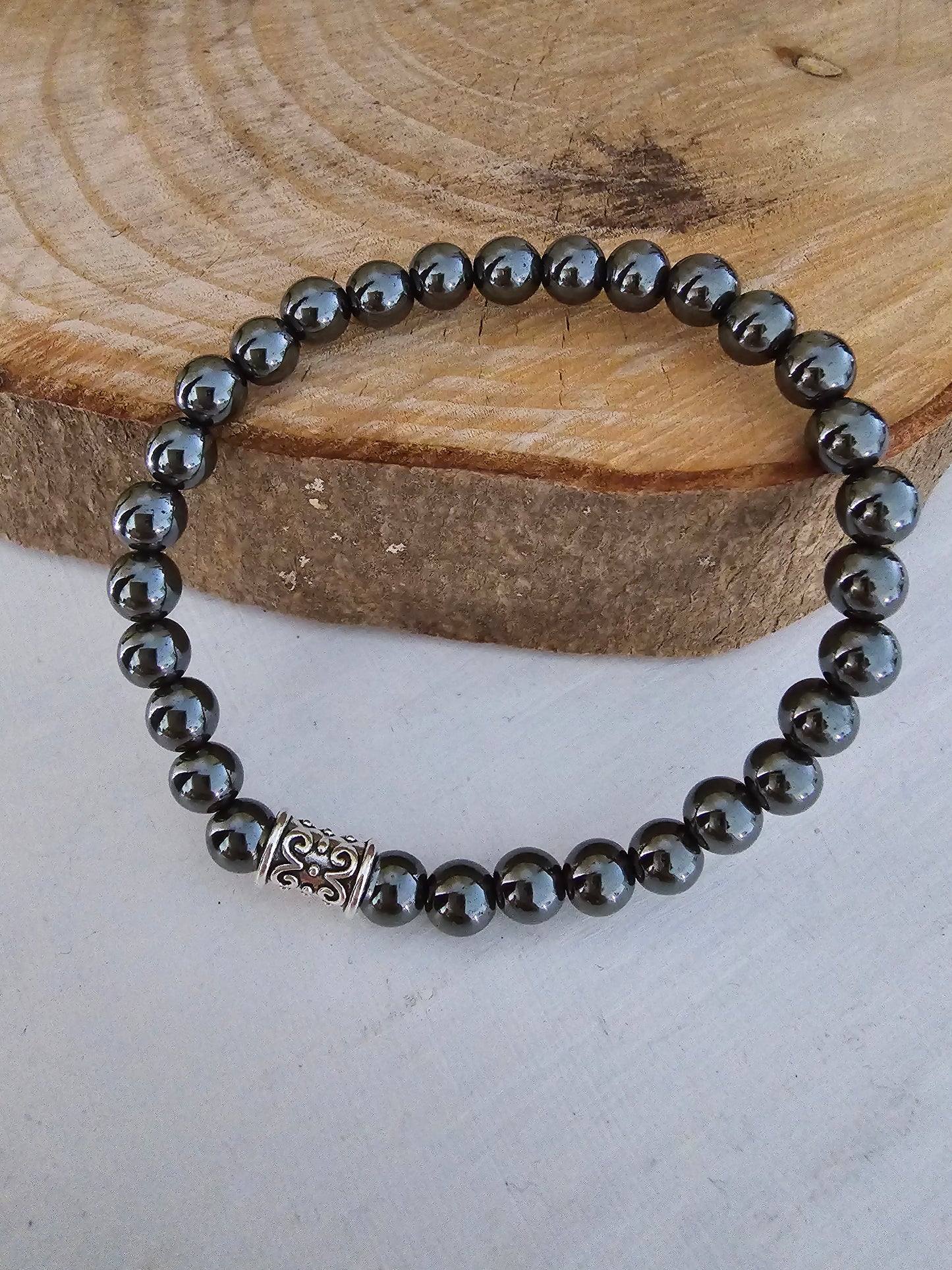 Bracelet homme "Valentin" Hématite & acier inoxydable argenté