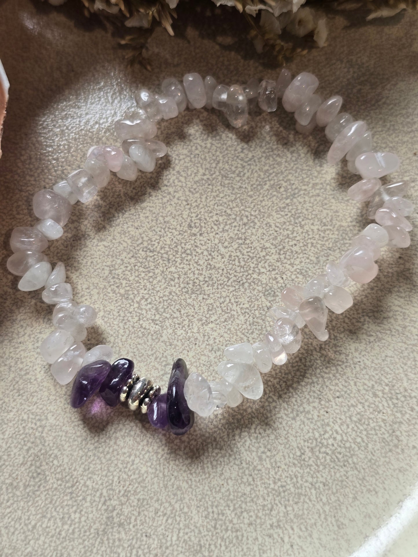 Améthyste & Quartz Rose Baroque - breloques argentées
