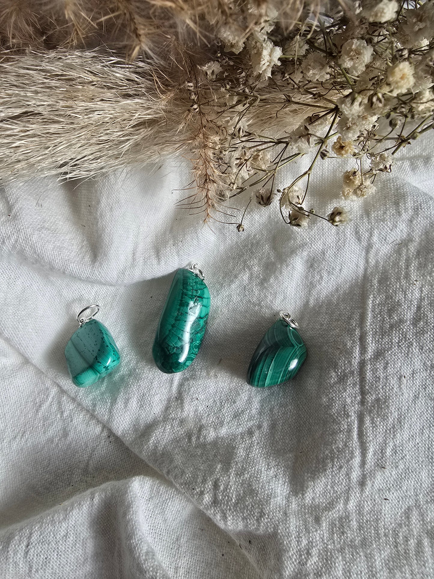 Malachite - Pendentif argenté