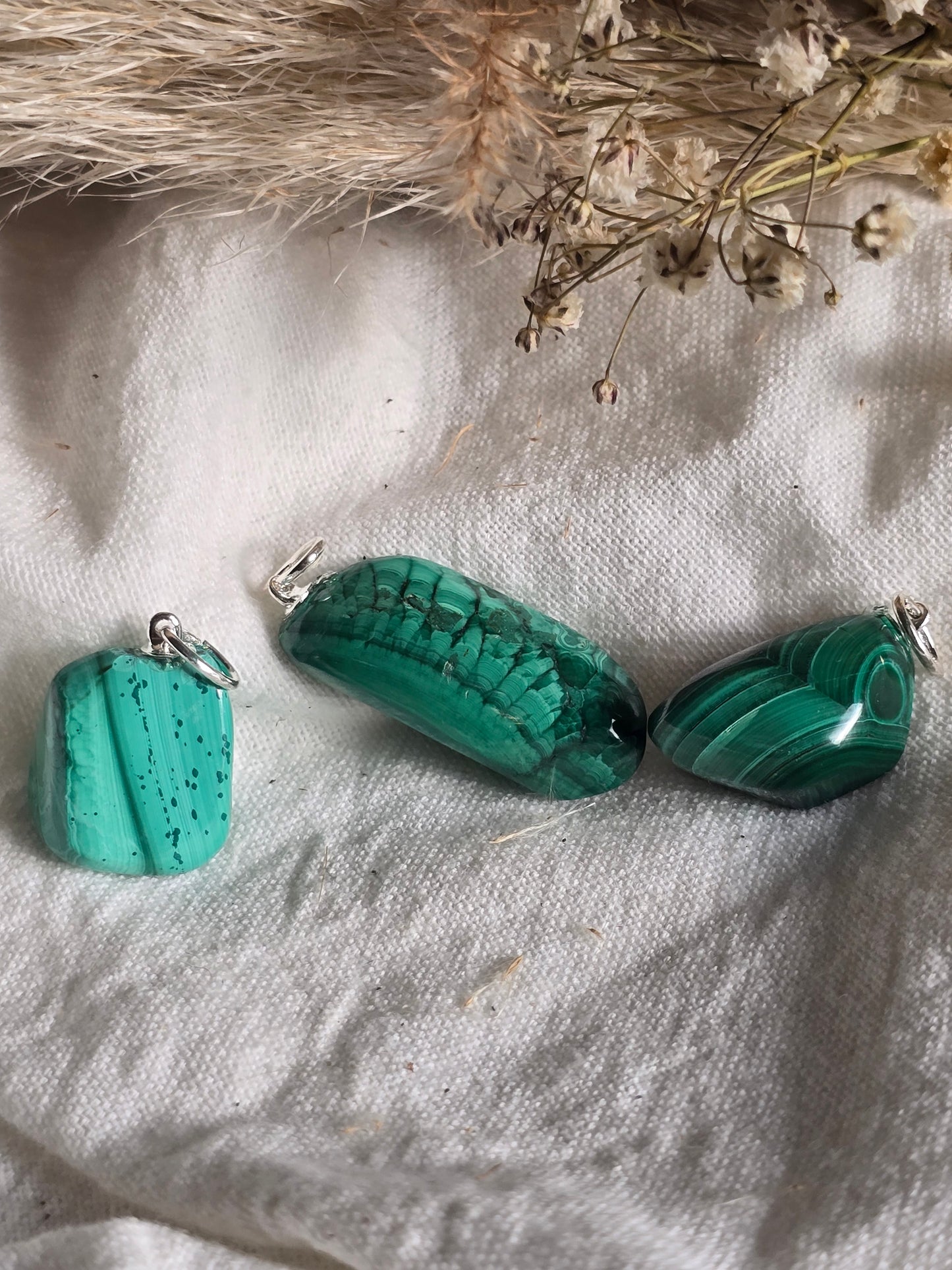 Malachite - Pendentif argenté