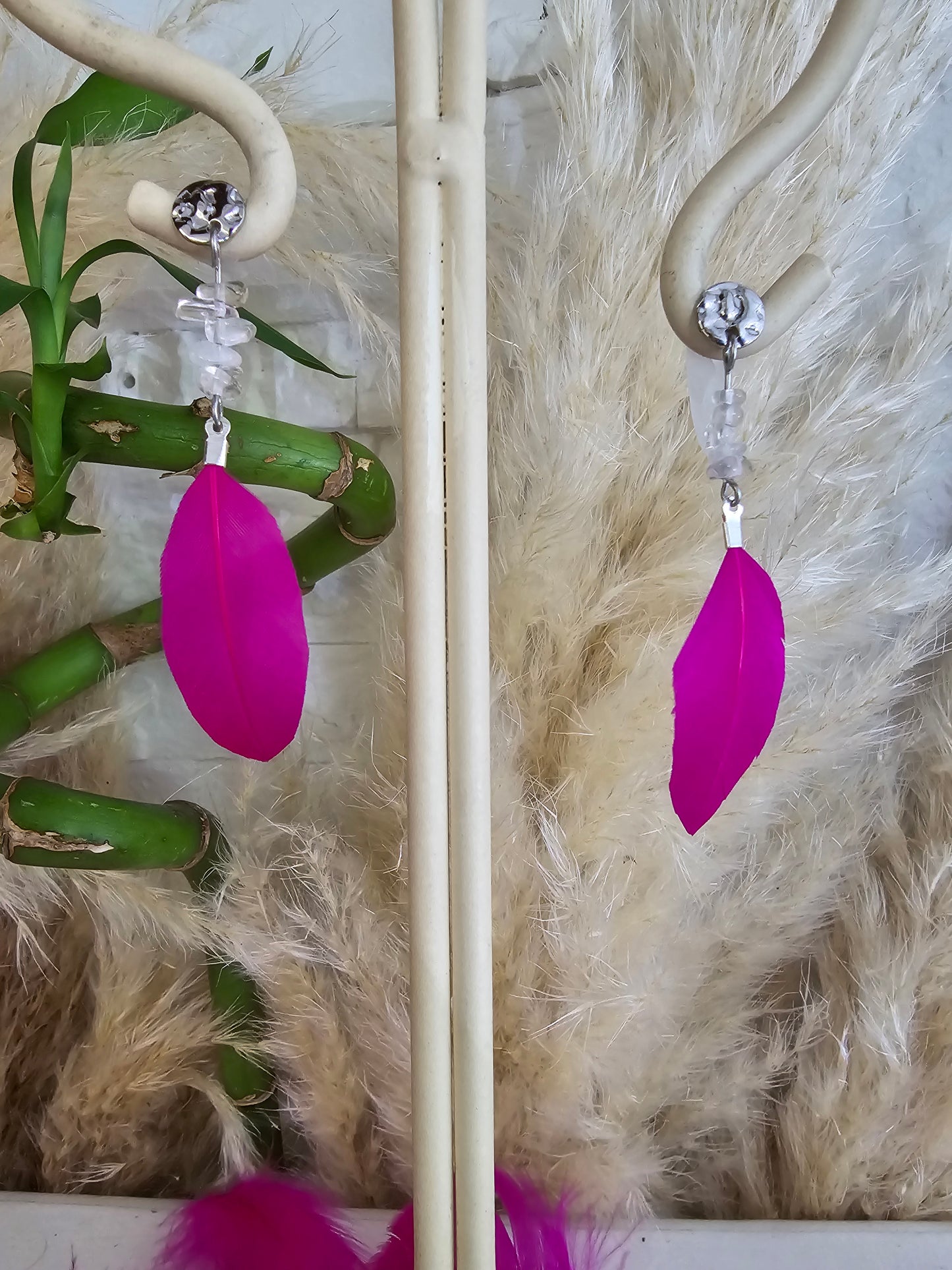 Boucles d'oreilles "Baroque Pink Helen" Cristal de Roche & acier inoxydable argenté