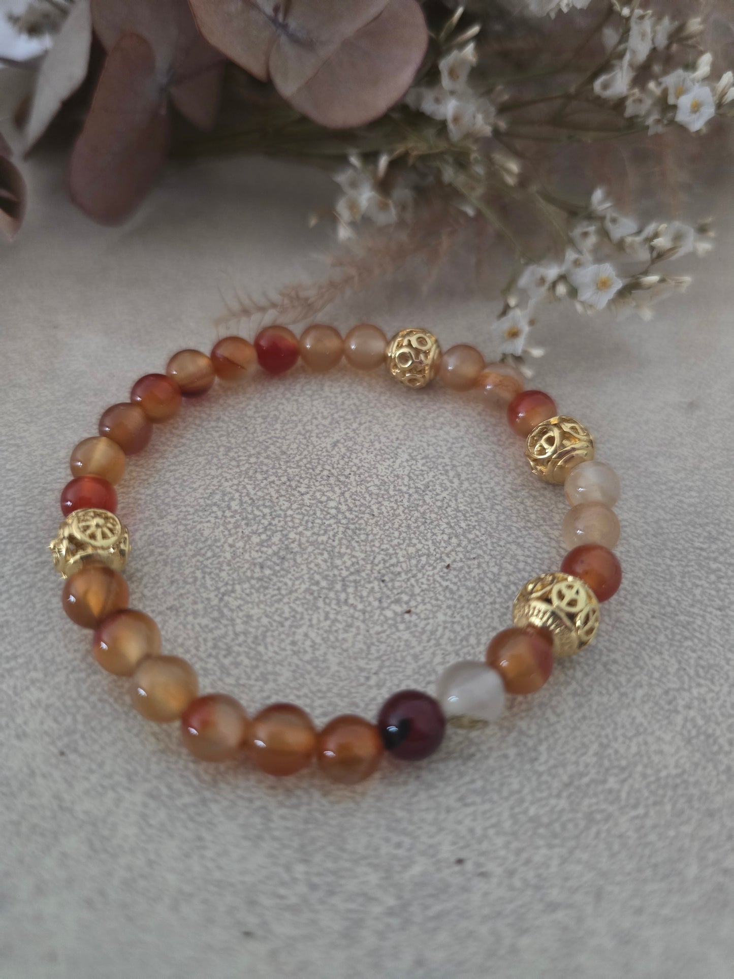 Bracelet "Flave" Cornaline & Acier Inoxydable doré