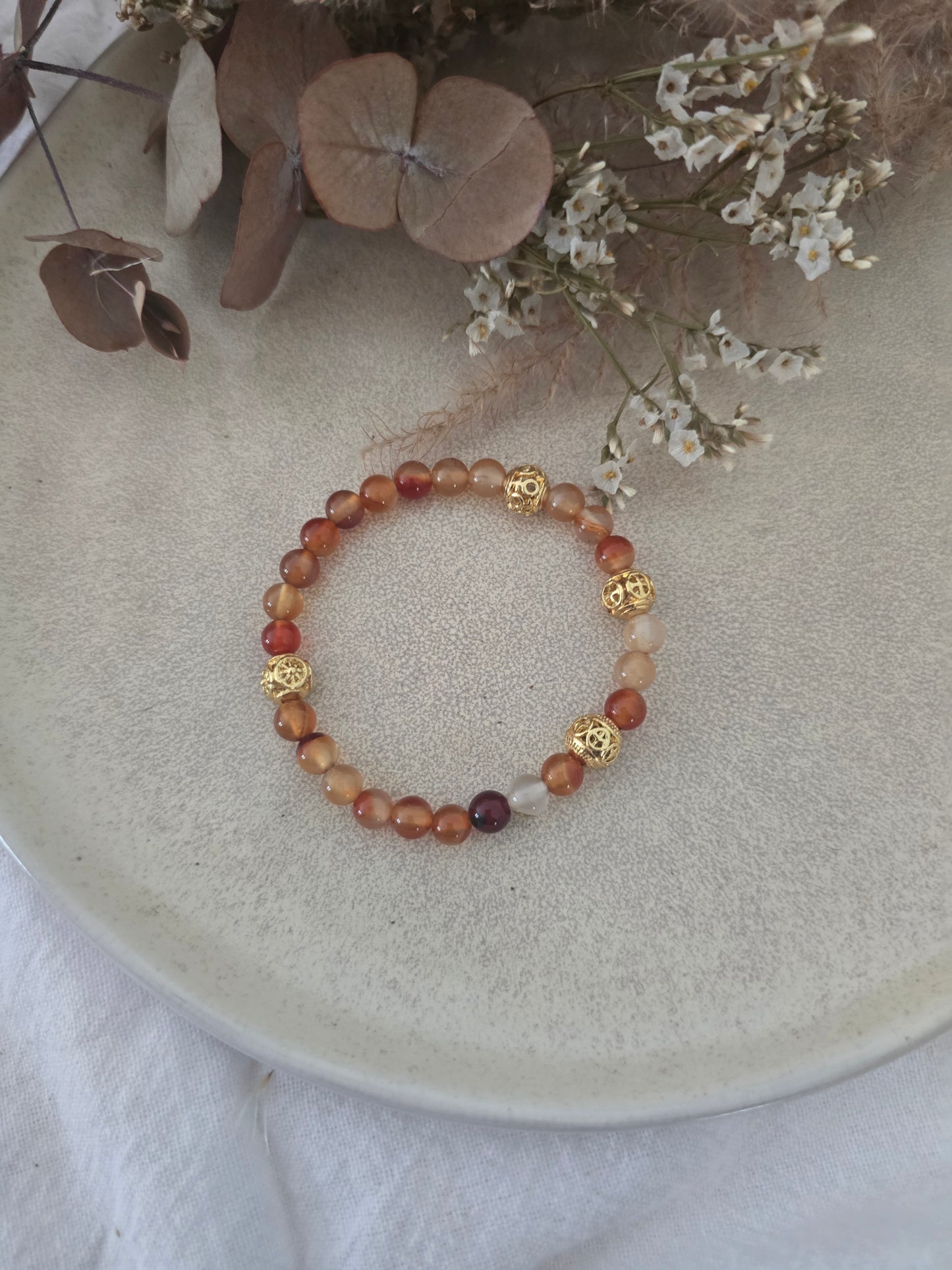 Bracelet "Flave" Cornaline & Acier Inoxydable doré