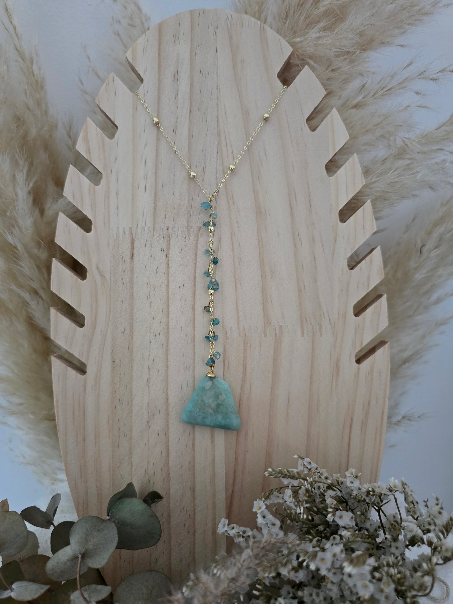 Collier Tour de cou descendant "Rivières" Amazonite & acier inoxydable doré