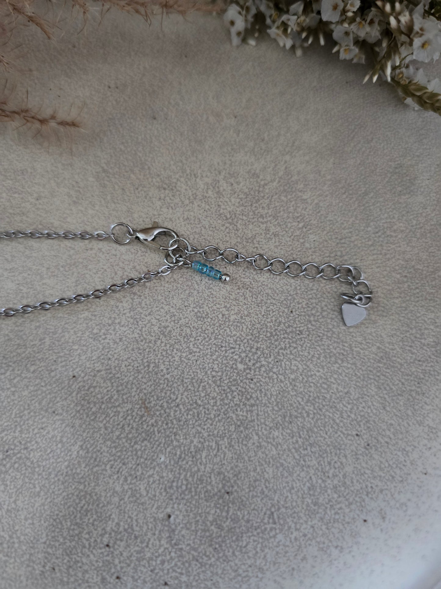 Collier "Océane "Calcite bleue & breloque Arbre de vie en acier inoxydable argenté