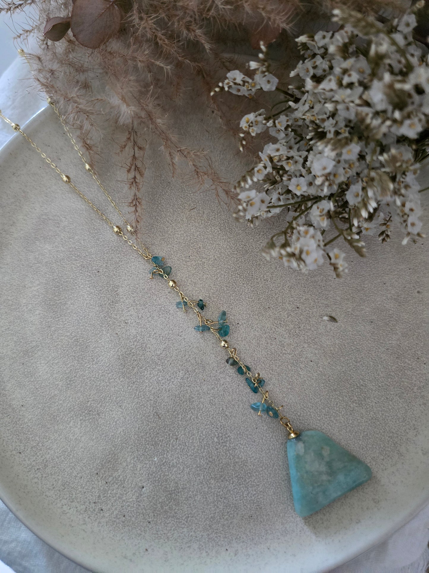 Collier Tour de cou descendant "Rivières" Amazonite & acier inoxydable doré