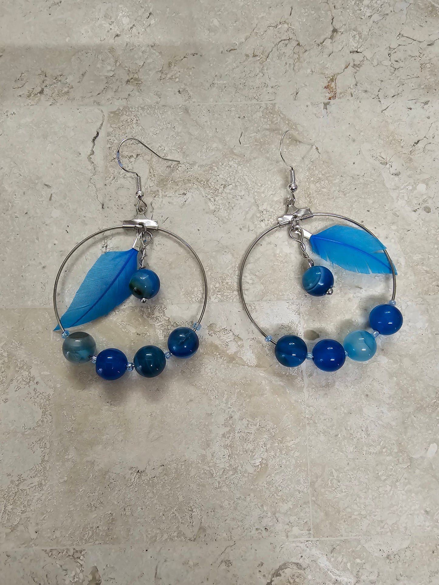 Boucles d'oreilles "Paruline Helen" Agathe Bleue & acier inoxydable argenté