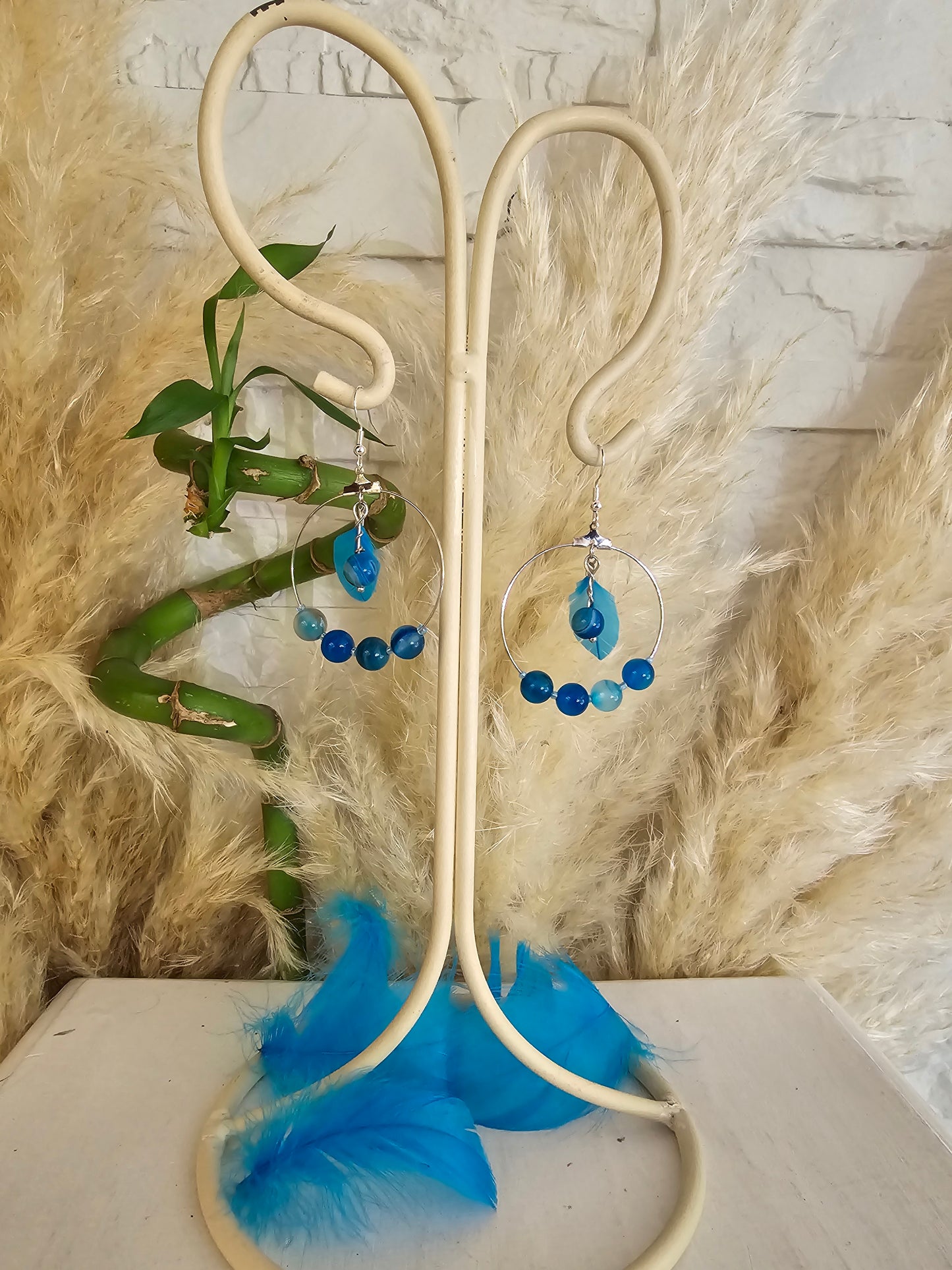 Boucles d'oreilles "Paruline Helen" Agathe Bleue & acier inoxydable argenté