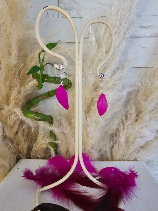 Boucles d'oreilles "Helen Pink" Cristal de Roche  & Acier inoxydable