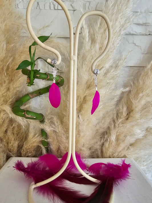 Boucles d'oreilles  "Baroque Pink Helen" Cristal de Roche & acier inoxydable argenté