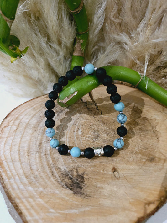 Bracelet homme "Eliot" Turquoise et Pierre de Lave & acier inoxydable argenté