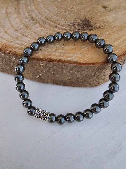 Bracelet homme "Valentin" Hématite & acier inoxydable argenté