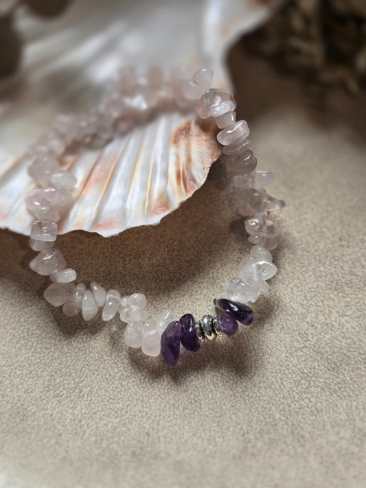 Améthyste & Quartz Rose Baroque - breloques argentées