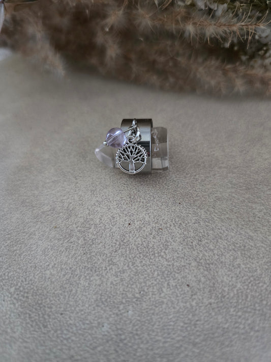 Bague Arbre de vie "Eve" Améthyste & acier inoxydable argenté