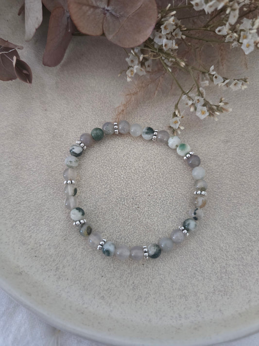 Bracelet "Diane" Agate Mousse & Acier inoxydable argentées