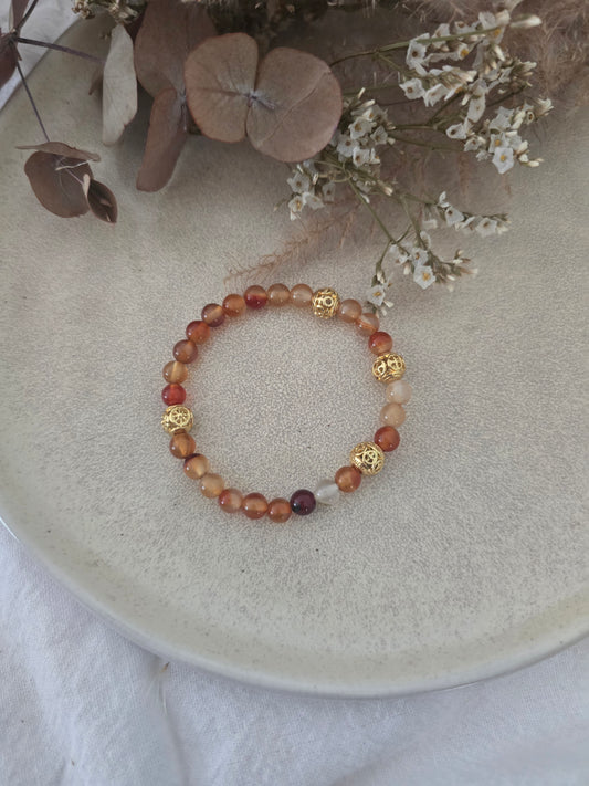 Bracelet "Flave" Cornaline & Acier Inoxydable doré