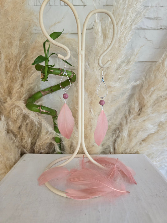 Boucles d'oreilles "La Romance d'Helen" Agate de Botswana & acier inoxydable argenté